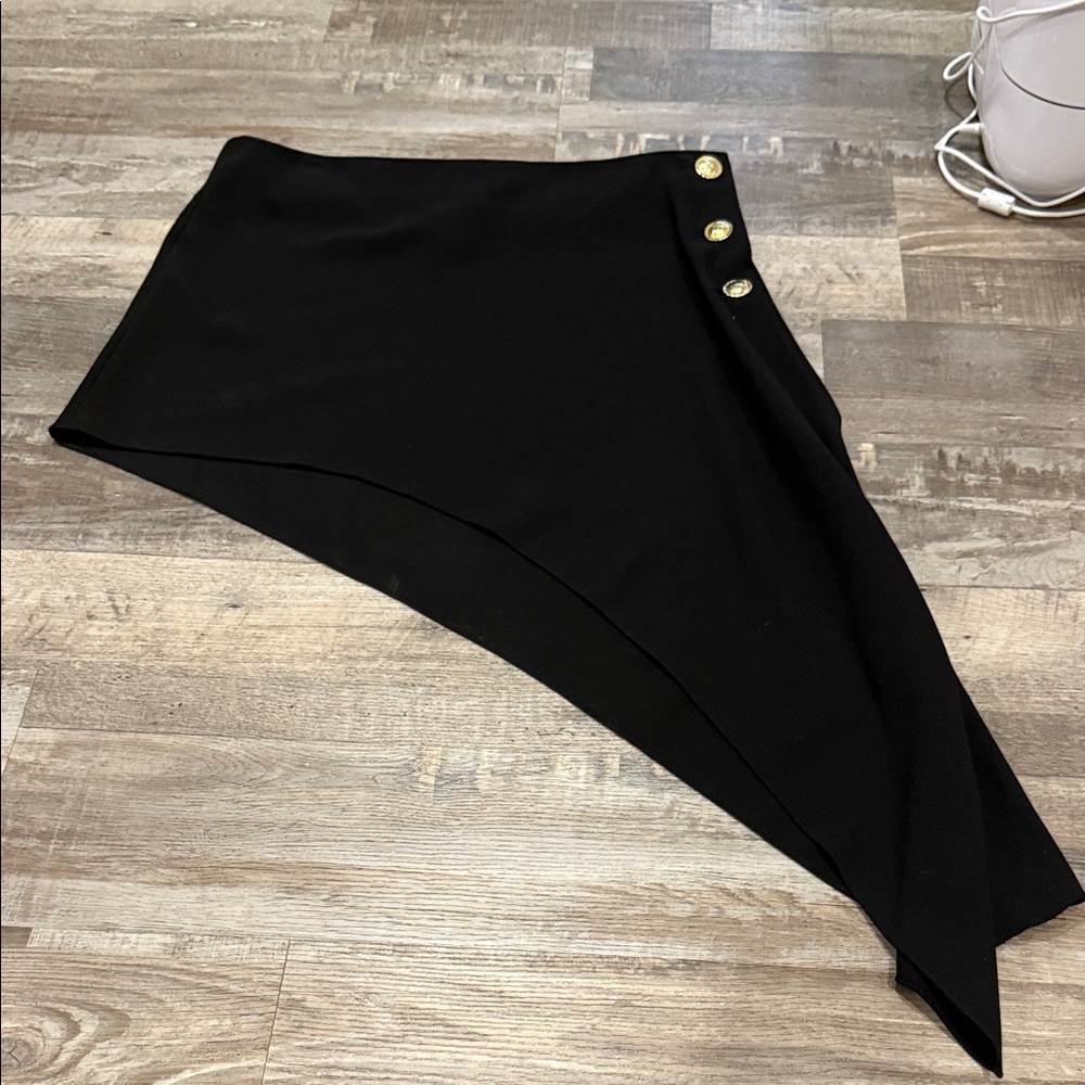 Zara Black Asymmetrical Skirt with Gold Buttons